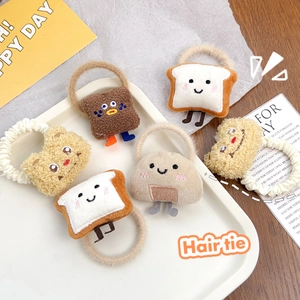 Plush Hair Ties Cartoon Food Shape Toast Bread Rice Ball Cute Scrunchies For Women Girls Kawaii Hair Accessories