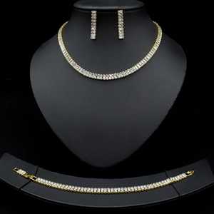 Luxury gold plated jewelry set with rectangular zircon necklace bracelet and earrings