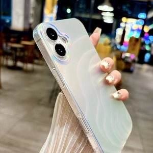 Macro shot of a matte wave phone case with holographic camera lens protector and iridescent finish