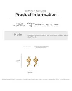 Spécifications détaillées des boucles d'oreilles serpent dorées avec zircon et cuivre