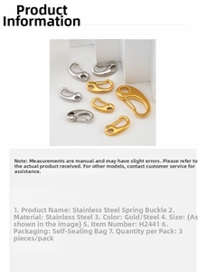 Macro detail of stainless steel spring clips in gold and steel finishes, 3 pieces pack