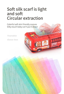 Baby sensory fire truck tissue box toy with soft colorful silk scarves for extraction