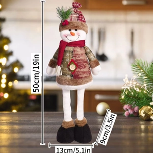 Plush Christmas snowman figurine in red and brown standing 50cm tall for holiday decor