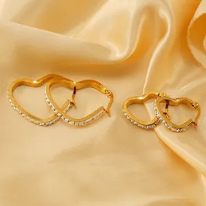 Creolen Herzform Edelstahl Damen 18K Vergoldet Zirkonia Hohl Minimalistisch Trendy Mode