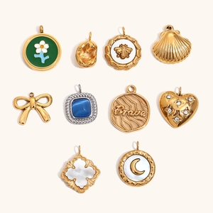 Stainless Steel Charms Pendants Gold Plated Heart Butterfly Flower Moon Bee Shell For DIY Jewelry Making Necklaces Bracelets