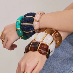 Bracciali elastici in resina Morandi con distanziatori dorati in stile multicolore