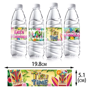 Hawaii themed water bottle stickers with Let's Flamingo and Aloha designs 19.8x5.1cm