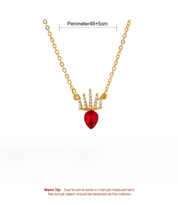 Detail showing red teardrop stone and crown pendant with alloy product specifications
