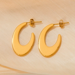 Geometric Oval C-Shape Hoop Earrings Stainless Steel Plated Minimalist French Style Fashion For Women