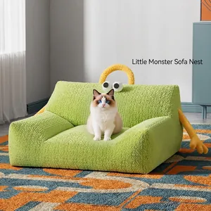 Cama De Sofá Para Mascotas De Dibujos Animados De Monstruo Vellón Suave Nido De Sueño Cálido Con Mango Fondo Antideslizante Gatos