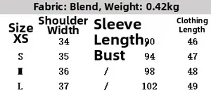 Detailed size chart for the women's faux fur vest showing measurements in centimeters