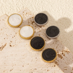 French Vintage Round Stainless Steel Stud Earrings 18K Gold Plated Minimalist Enamel Geometric Earrings For Women Jewelry