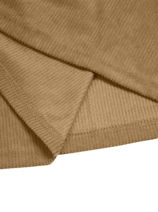 Detailed close-up of camel corduroy fabric texture and precise stitching on men's jacket