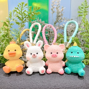 Cute Cartoon Dinosaur Rabbit Pig Duck Resin Keychain With Braided Lanyard For Women Bag Pendant Accessories Gift B222