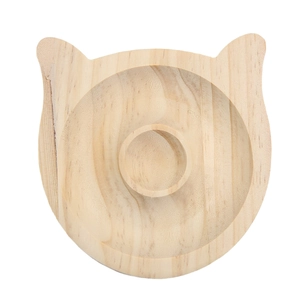 Close-up of cat-shaped pine wood display tray showing natural grain and texture