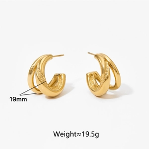 Créoles en forme de C en acier inoxydable 316 doré poli de 19 mm de diamètre