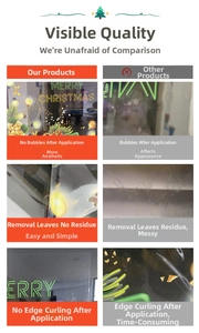 Detailed comparison showing bubble-free and residue-free Christmas static window stickers
