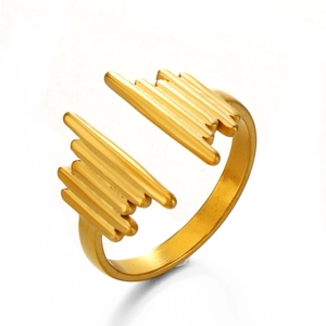 Minimalist 18K gold plated stainless steel open ring with multi-line geometric design