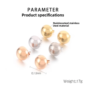 Macro view of 12mm stainless steel hollow ball earrings in gold, silver, and rose gold