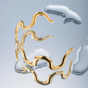 Minimalist Irregular Wave Stainless Steel Open Cuff Bangle Bracelet For Women Fashion 18K Gold Plated Geometric Jewelry