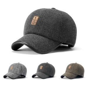 Winter herringbone baseball caps for seniors featuring thick warm fabric and leather brim