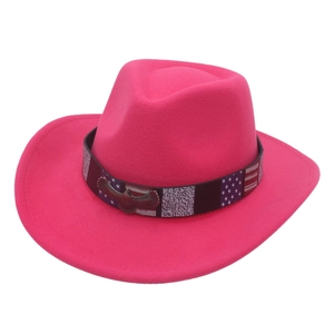 Detail von pinkfarbenem Cowboyhut mit Adler-Emblem und amerikanischem Flaggenband