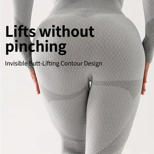 Pantalon de yoga sans couture gris clair à taille haute avec texture push-up fessier