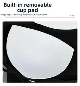Détail des coussinets amovibles intégrés pour brassière de sport et entretien facile