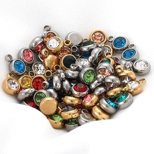 Colorful stainless steel birthstone charms with gold and silver frames for DIY jewelry