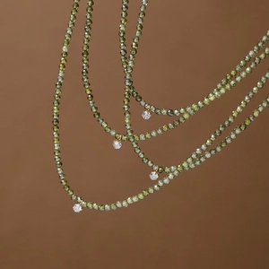 French gradient olive green zircon necklace with handcrafted titanium steel beads layer