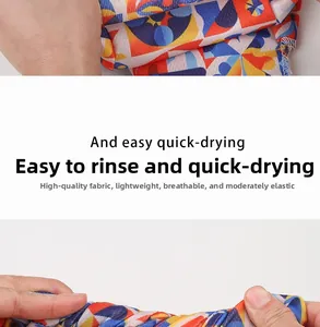 Detail of lightweight, breathable geometric print fabric with quick-drying elastic texture