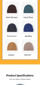 Dettaglio della selezione colori per berretti in maglia in sei diverse tonalità tinta unita