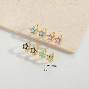 Vintage star enamel hoop earrings set in multiple colors with gold finish and zircon stones