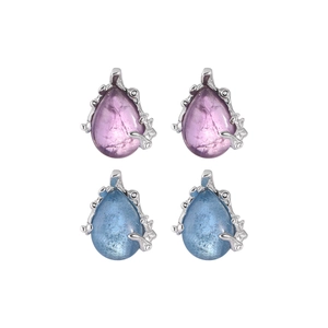 Elegant S925 silver water drop earrings featuring blue and purple crystal gemstones