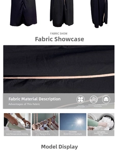 Detail of breathable black fabric showing cooling texture and garment care instructions