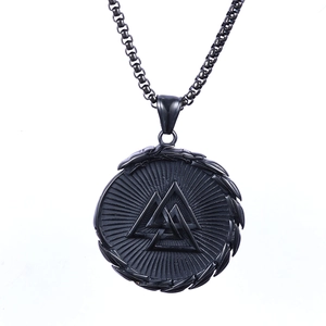 Nordic Viking Valknut pendant necklace in matte black stainless steel with box chain