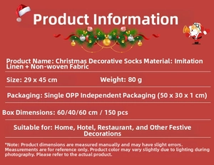 Detailed size specifications for 29x45cm Christmas stockings in faux linen fabric