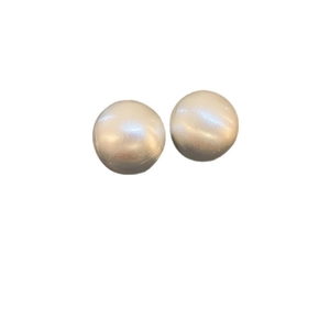 Minimalist champagne gold brushed spherical stud earrings on white background