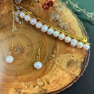 Natural Freshwater Pearl Crystal Hair Clip Earrings Elegant Handmade Gold Alloy Jewelry For Women Daily Wedding Gift
