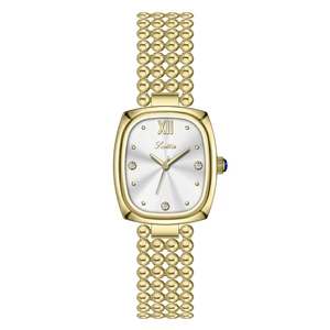 Elegant gold square watch for women with mesh chain strap and Roman numeral XII dial