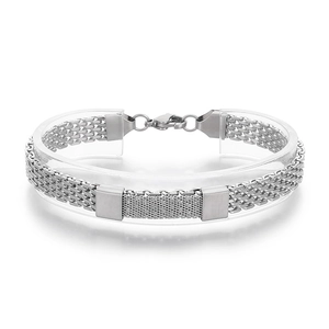 Silver woven mesh snake chain bracelet in stainless steel with classic lobster clasp