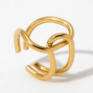 Bague minimalist dorée à double ligne entrelacée avec un design ouvert et réglable moderne