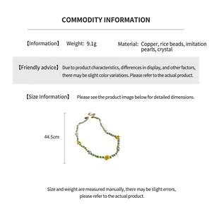 Detailed product size guide and material specifications for beaded flower pearl necklace