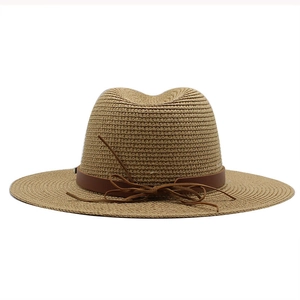 Classic Panama straw hat with dark brown leather band for summer sun protection