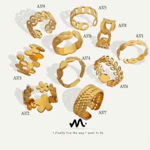 Geometric Open Ring Titanium Steel 18K Gold Plated French Niche Style Adjustable Hollow Stacking Jewelry For Women
