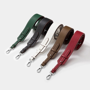 Adjustable genuine cowhide leather wide shoulder straps with silver metal swivel hooks