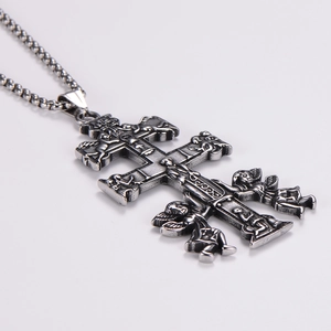 Hip hop vintage silver stainless steel crucifix pendant necklace for men