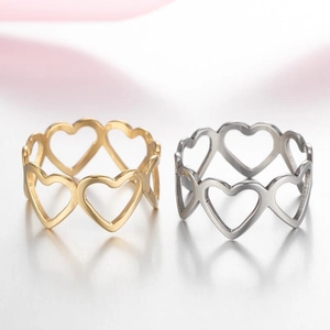 Minimalist stainless steel arrow and heart cutout ring in gold and silver finish