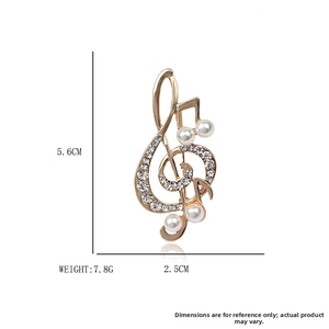 Detailed dimensions of treble clef music note brooch with pearls and rhinestones