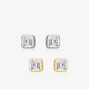 Boucles D'oreilles Puces Zircon Carré Avec Tige Argent Sterling 925 Sertissage Clos Géométrique Bijoux Minimalistes Femme